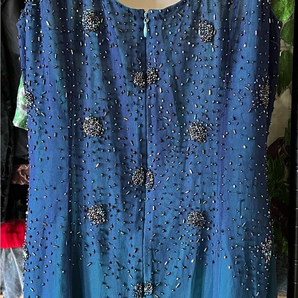 He Matadi be Seth Mehta Blue Green Ombre Beaded Full Length Gown Sz. L - Picture 4 of 7